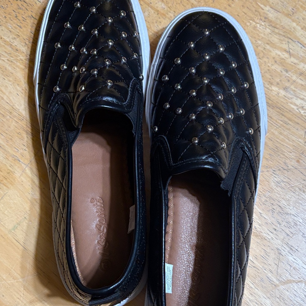 US Sports Black Quilted Slip-On Sneakers